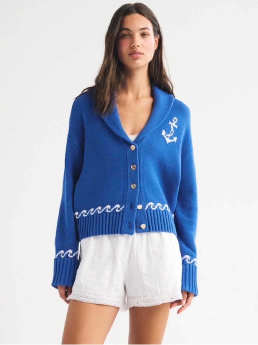 Abercrombie & Fitch Blue Shawl-Collar Knit Cardigan Sweater - Women